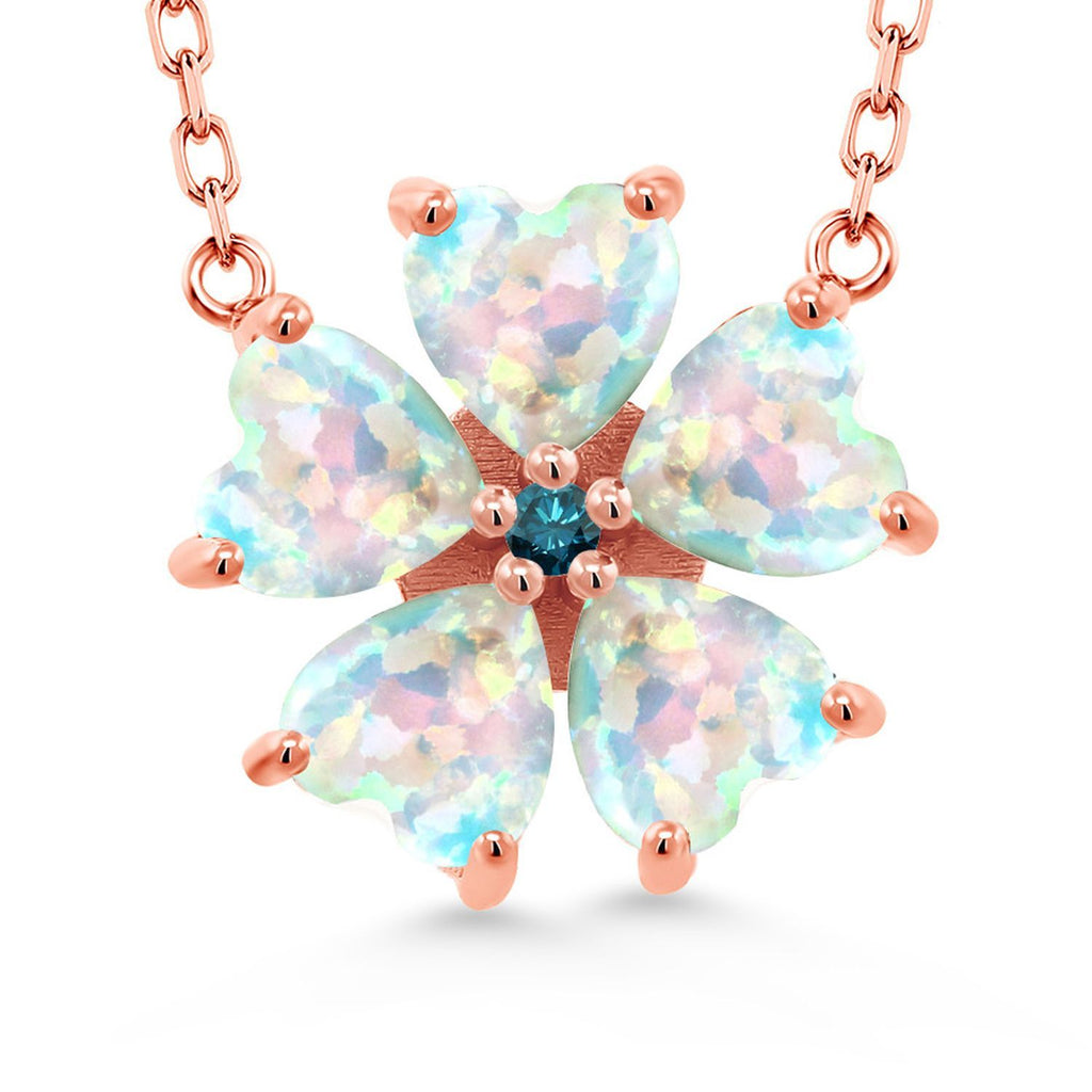 Gem Stone King 925 Sterling Silver Gemstone Birthstone and Blue Diamond Flower Pendant Necklace for Women | Heart Shape 6MM Petals and Round 2MM Center | With 18 Inch Chain | Fine Jewelry for Her Mom Wife