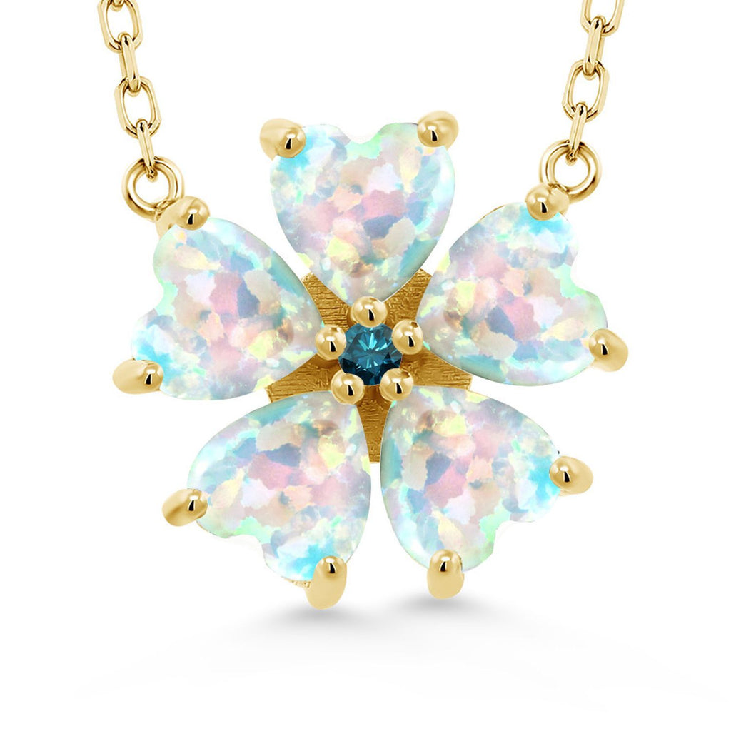 Gem Stone King 925 Sterling Silver Gemstone Birthstone and Blue Diamond Flower Pendant Necklace for Women | Heart Shape 6MM Petals and Round 2MM Center | With 18 Inch Chain | Fine Jewelry for Her Mom Wife
