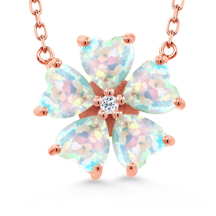 Gemstone Birthstone and White Topaz Flower Pendant Necklace for Women | 925 Sterling Silver | Heart Shape 6MM Petals and Round 2MM Center | With 18 Inch Chain | Fine Jewelry for Her Mom Wife