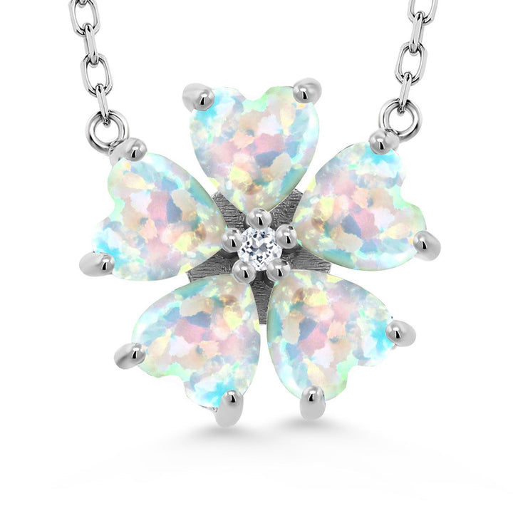 Gemstone Birthstone and White Topaz Flower Pendant Necklace for Women | 925 Sterling Silver | Heart Shape 6MM Petals and Round 2MM Center | With 18 Inch Chain | Fine Jewelry for Her Mom Wife