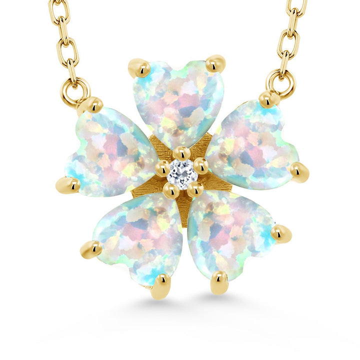 Gem Stone King Gemstone Birthstone and White Topaz Flower Pendant Necklace for Women | 925 Sterling Silver | Heart Shape 6MM Petals and Round 2MM Center | With 18 Inch Chain | Fine Jewelry for Her Mom Wife
