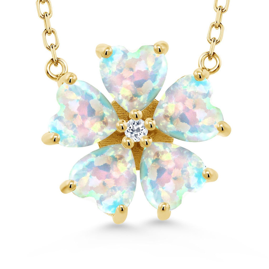 White Simulated Opal - October_925 Yellow Gold Plated Silver_Necklace in 925 Yellow Gold Plated Silver