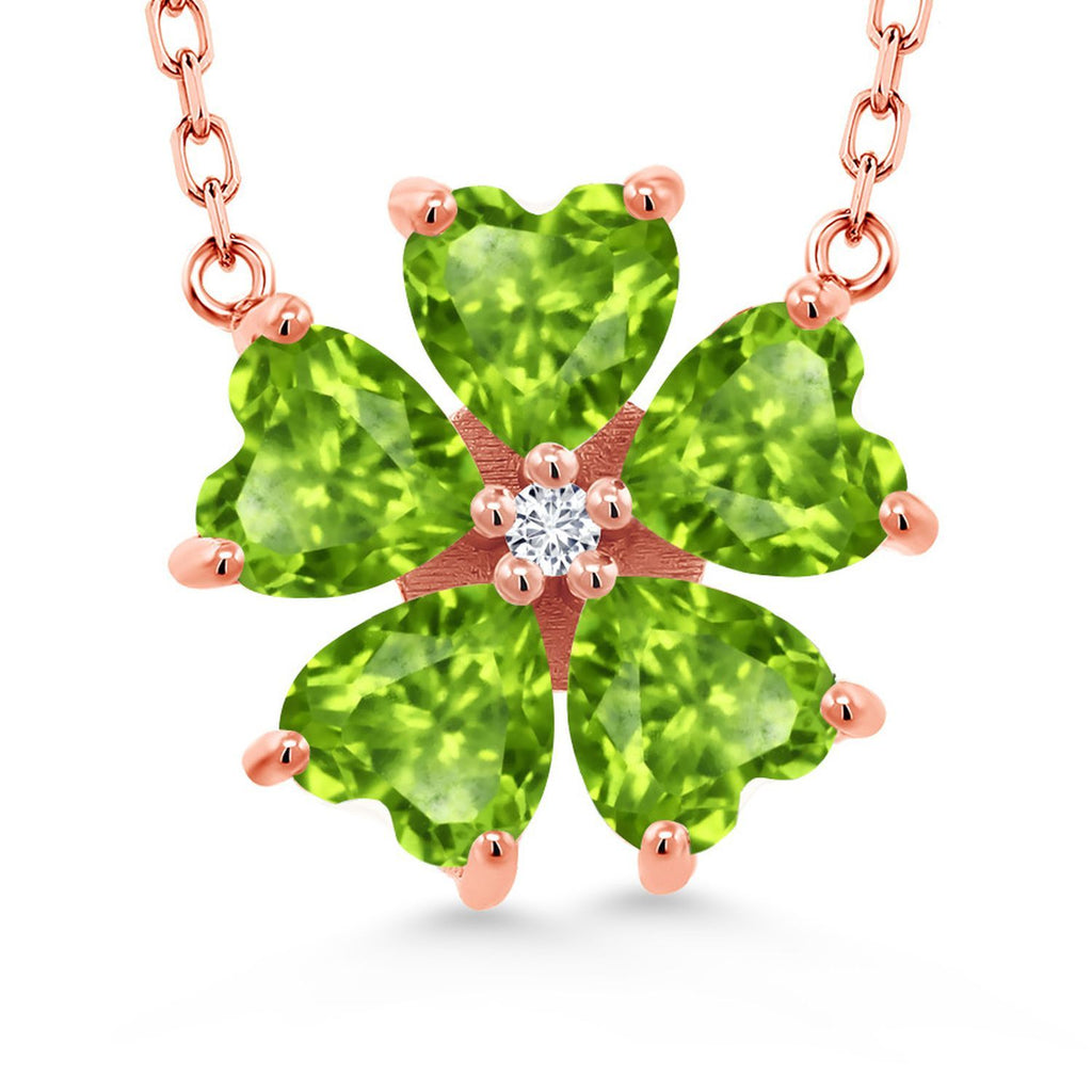 Gem Stone King Gemstone Birthstone and Lab Grown Diamond Flower Pendant Necklace for Women | 925 Sterling Silver | Heart Shape 6MM Petals and Round 2MM Center | With 18 Inch Chain | Fine Jewelry for Her Mom Wife