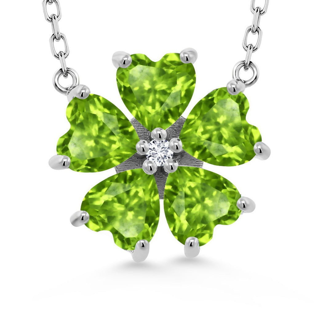 Gem Stone King Gemstone Birthstone and Lab Grown Diamond Flower Pendant Necklace for Women | 925 Sterling Silver | Heart Shape 6MM Petals and Round 2MM Center | With 18 Inch Chain | Fine Jewelry for Her Mom Wife