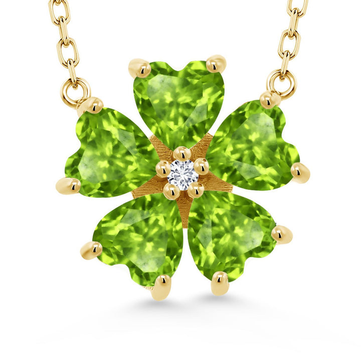 Gem Stone King Gemstone Birthstone and Lab Grown Diamond Flower Pendant Necklace for Women | 925 Sterling Silver | Heart Shape 6MM Petals and Round 2MM Center | With 18 Inch Chain | Fine Jewelry for Her Mom Wife