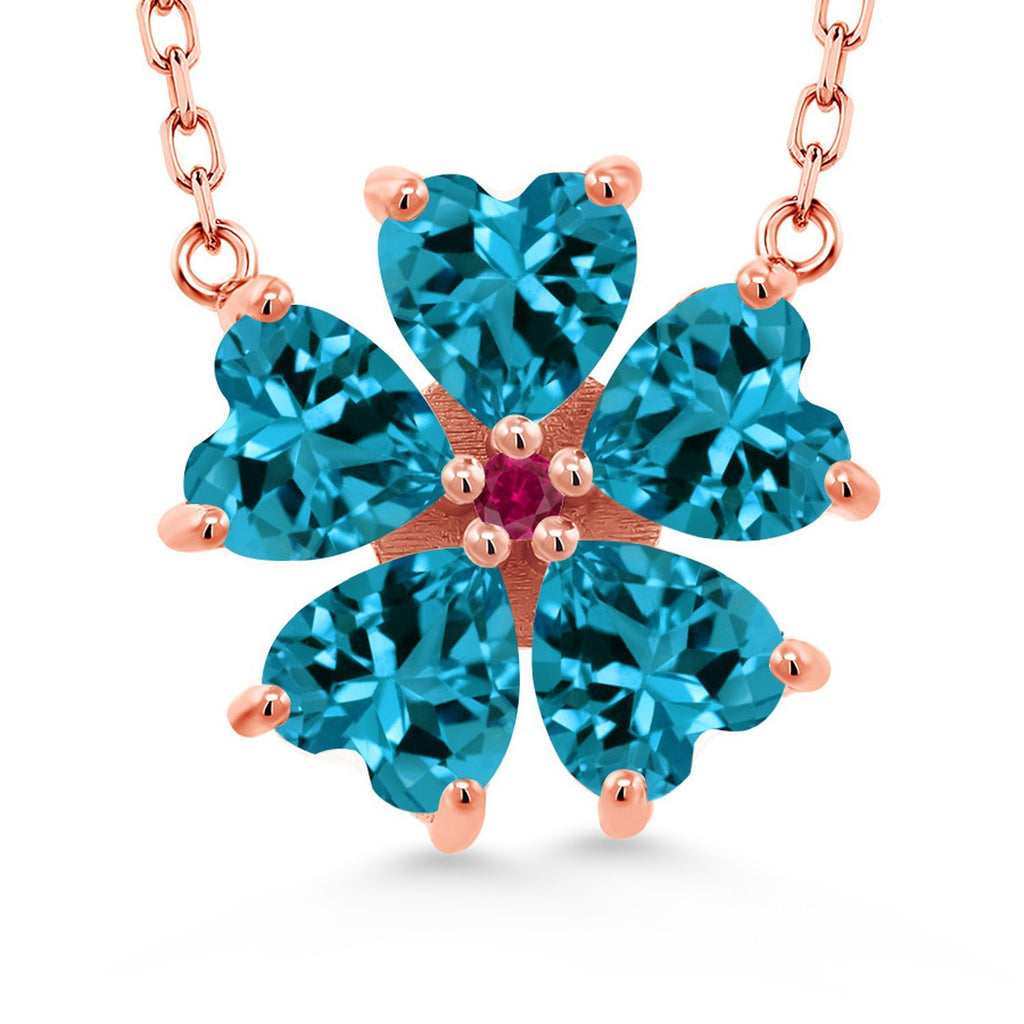 Gem Stone King 925 Sterling Silver Gemstone Birthstone and Created Ruby Flower Pendant Necklace for Women | Heart Shape 6MM Petals and Round 2MM Center | With 18 Inch Chain | Fine Jewelry for Her Mom Wife