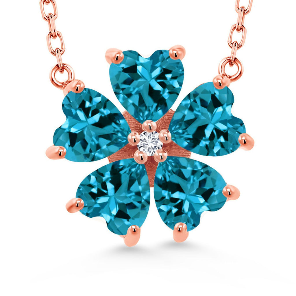 Gem Stone King Gemstone Birthstone and Lab Grown Diamond Flower Pendant Necklace for Women | 925 Sterling Silver | Heart Shape 6MM Petals and Round 2MM Center | With 18 Inch Chain | Fine Jewelry for Her Mom Wife