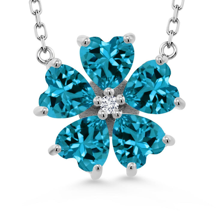 Gem Stone King Gemstone Birthstone and Lab Grown Diamond Flower Pendant Necklace for Women | 925 Sterling Silver | Heart Shape 6MM Petals and Round 2MM Center | With 18 Inch Chain | Fine Jewelry for Her Mom Wife