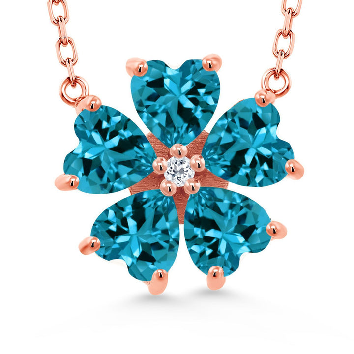 Gemstone Birthstone and White Topaz Flower Pendant Necklace for Women | 925 Sterling Silver | Heart Shape 6MM Petals and Round 2MM Center | With 18 Inch Chain | Fine Jewelry for Her Mom Wife