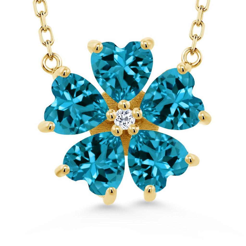 Gem Stone King Gemstone Birthstone and White Topaz Flower Pendant Necklace for Women | 925 Sterling Silver | Heart Shape 6MM Petals and Round 2MM Center | With 18 Inch Chain | Fine Jewelry for Her Mom Wife