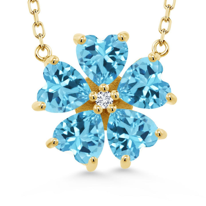Gem Stone King Gemstone Birthstone and Lab Grown Diamond Flower Pendant Necklace for Women | 925 Sterling Silver | Heart Shape 6MM Petals and Round 2MM Center | With 18 Inch Chain | Fine Jewelry for Her Mom Wife