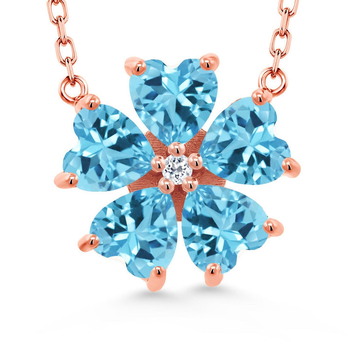 Gemstone Birthstone and White Topaz Flower Pendant Necklace for Women | 925 Sterling Silver | Heart Shape 6MM Petals and Round 2MM Center | With 18 Inch Chain | Fine Jewelry for Her Mom Wife