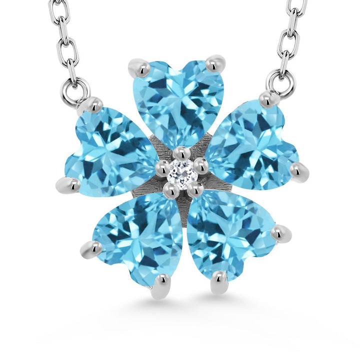 Gem Stone King Gemstone Birthstone and White Topaz Flower Pendant Necklace for Women | 925 Sterling Silver | Heart Shape 6MM Petals and Round 2MM Center | With 18 Inch Chain | Fine Jewelry for Her Mom Wife