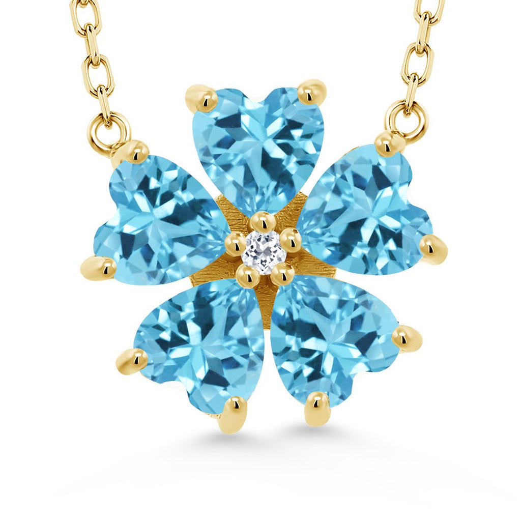 Gemstone Birthstone and White Topaz Flower Pendant Necklace for Women | 925 Sterling Silver | Heart Shape 6MM Petals and Round 2MM Center | With 18 Inch Chain | Fine Jewelry for Her Mom Wife