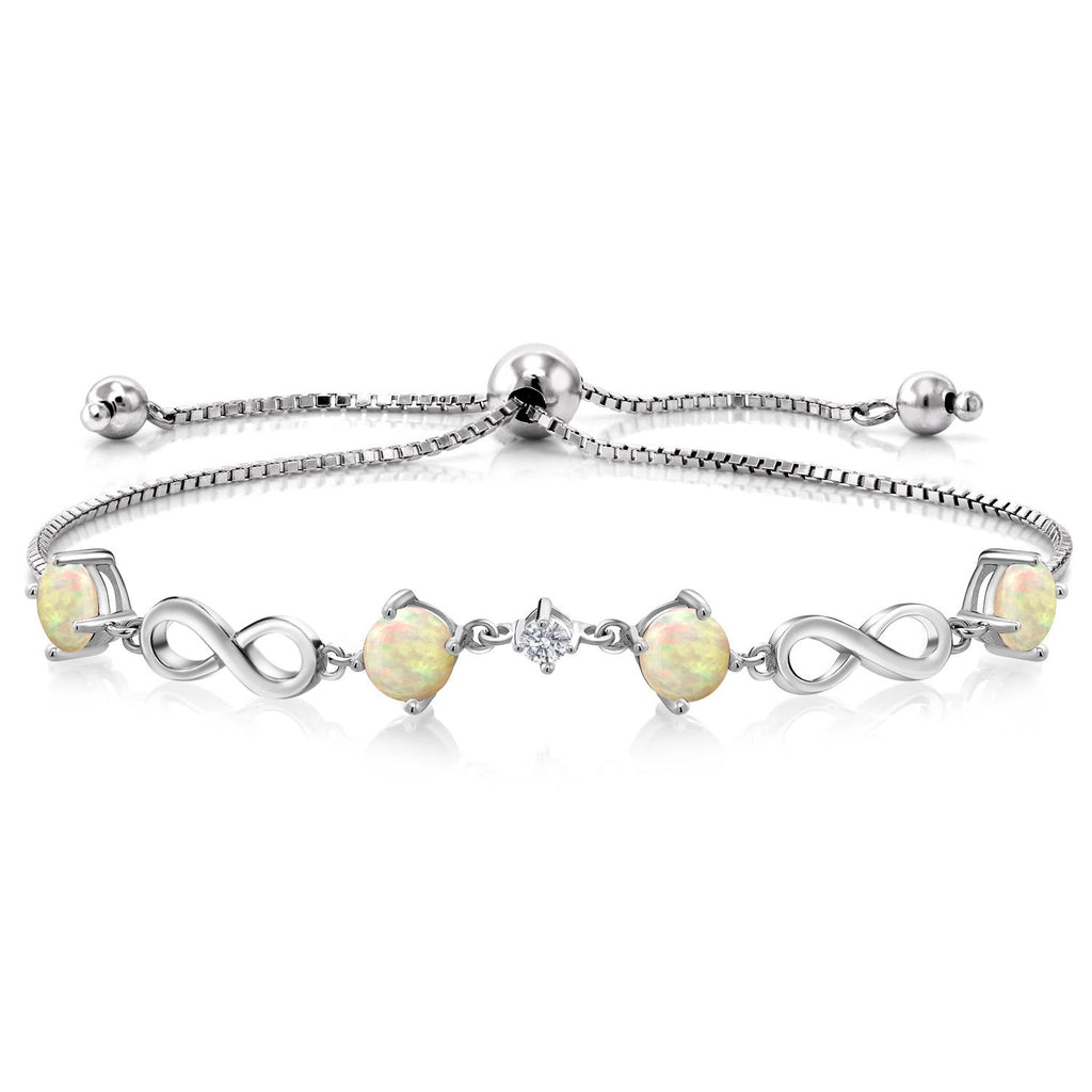 Gem Stone King 925 Sterling Silver Gemstone Birthstone and Lab Grown Diamond Infinity Bracelet for Women | Round 5MM Gemstones with 2.5MM Accent Stones | Elegant Infinity Link Design | Adjustable up to 9 Inch