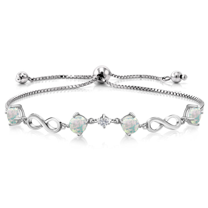 Gem Stone King 925 Sterling Silver Gemstone Birthstone and Lab Grown Diamond Infinity Bracelet for Women | Round 5MM Gemstones with 2.5MM Accent Stones | Elegant Infinity Link Design | Adjustable up to 9 Inch