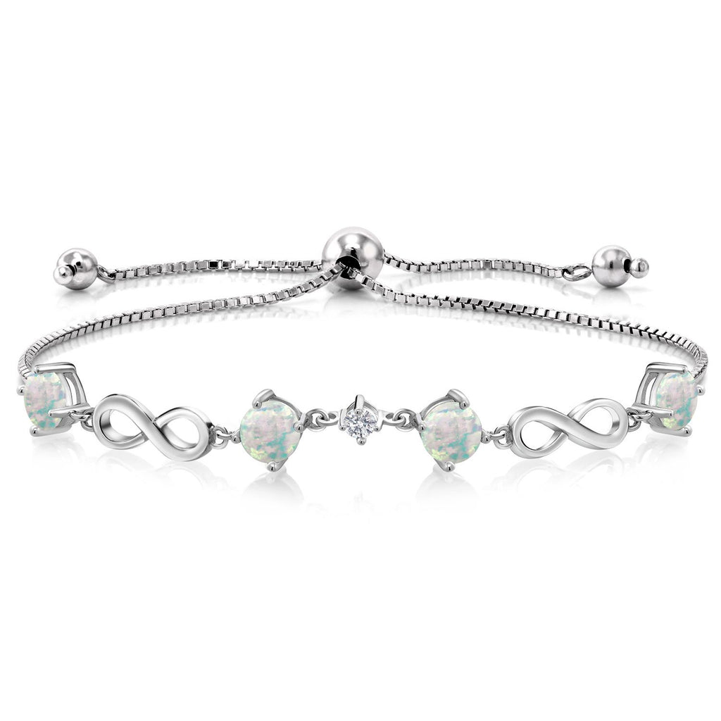 White Simulated Opal-Cabochon - October_Bracelet in 925 Sterling Silver
