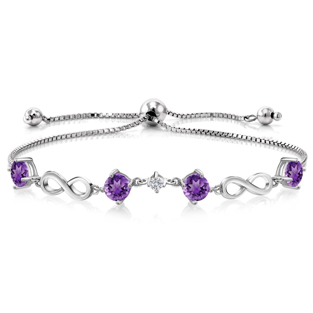 Gem Stone King 925 Sterling Silver Gemstone Birthstone and Lab Grown Diamond Infinity Bracelet for Women | Round 5MM Gemstones with 2.5MM Accent Stones | Elegant Infinity Link Design | Adjustable up to 9 Inch