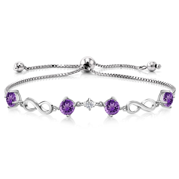 Gem Stone King 925 Sterling Silver Gemstone Birthstone and Lab Grown Diamond Infinity Bracelet for Women | Round 5MM Gemstones with 2.5MM Accent Stones | Elegant Infinity Link Design | Adjustable up to 9 Inch