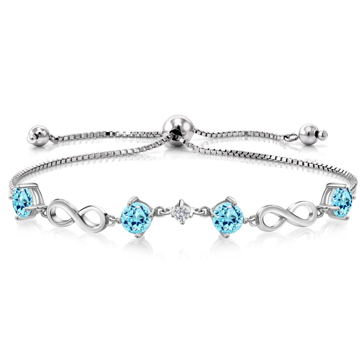 Gem Stone King 925 Sterling Silver Gemstone Birthstone and Lab Grown Diamond Infinity Bracelet for Women | Round 5MM Gemstones with 2.5MM Accent Stones | Elegant Infinity Link Design | Adjustable up to 9 Inch