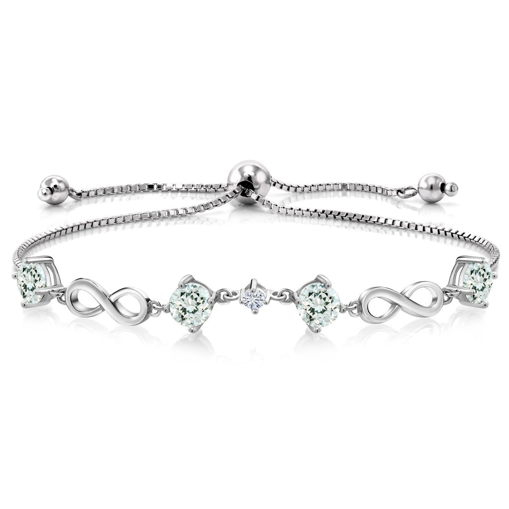Gem Stone King 925 Sterling Silver Gemstone Birthstone and White Moissanite Infinity Bracelet for Women | Round 5MM Gemstones with 2.5MM Moissanite Accent | Elegant Infinity Link Design | Adjustable up to 9 Inch