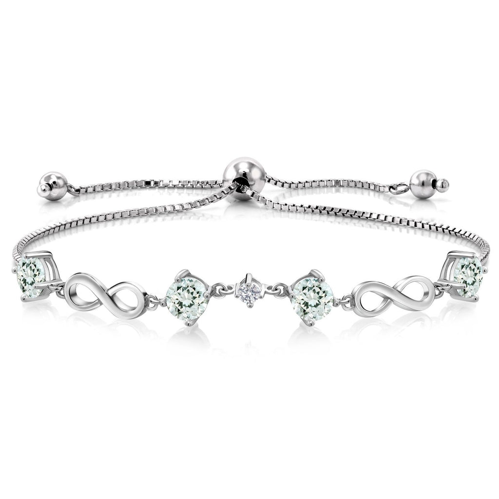 Gem Stone King 925 Sterling Silver Gemstone Birthstone and Lab Grown Diamond Infinity Bracelet for Women | Round 5MM Gemstones with 2.5MM Accent Stones | Elegant Infinity Link Design | Adjustable up to 9 Inch