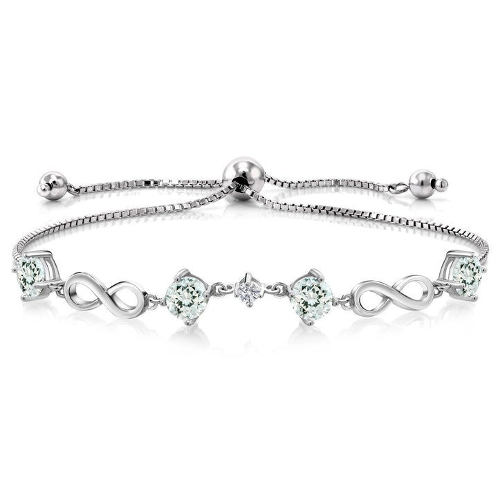 Gem Stone King 925 Sterling Silver Gemstone Birthstone and Lab Grown Diamond Infinity Bracelet for Women | Round 5MM Gemstones with 2.5MM Accent Stones | Elegant Infinity Link Design | Adjustable up to 9 Inch