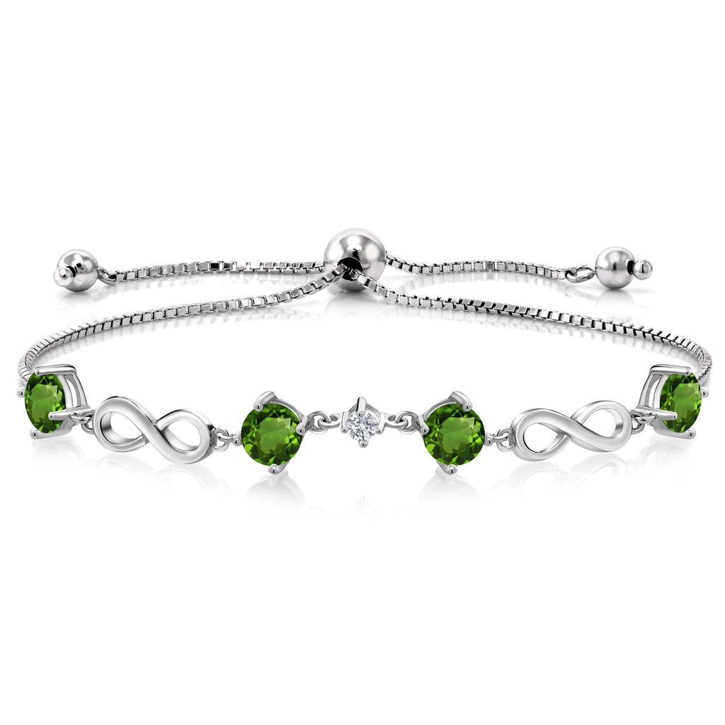 Gem Stone King 925 Sterling Silver Gemstone Birthstone and Lab Grown Diamond Infinity Bracelet for Women | Round 5MM Gemstones with 2.5MM Accent Stones | Elegant Infinity Link Design | Adjustable up to 9 Inch