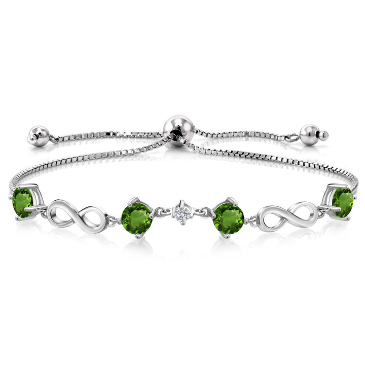 Gem Stone King 925 Sterling Silver Gemstone Birthstone and Lab Grown Diamond Infinity Bracelet for Women | Round 5MM Gemstones with 2.5MM Accent Stones | Elegant Infinity Link Design | Adjustable up to 9 Inch