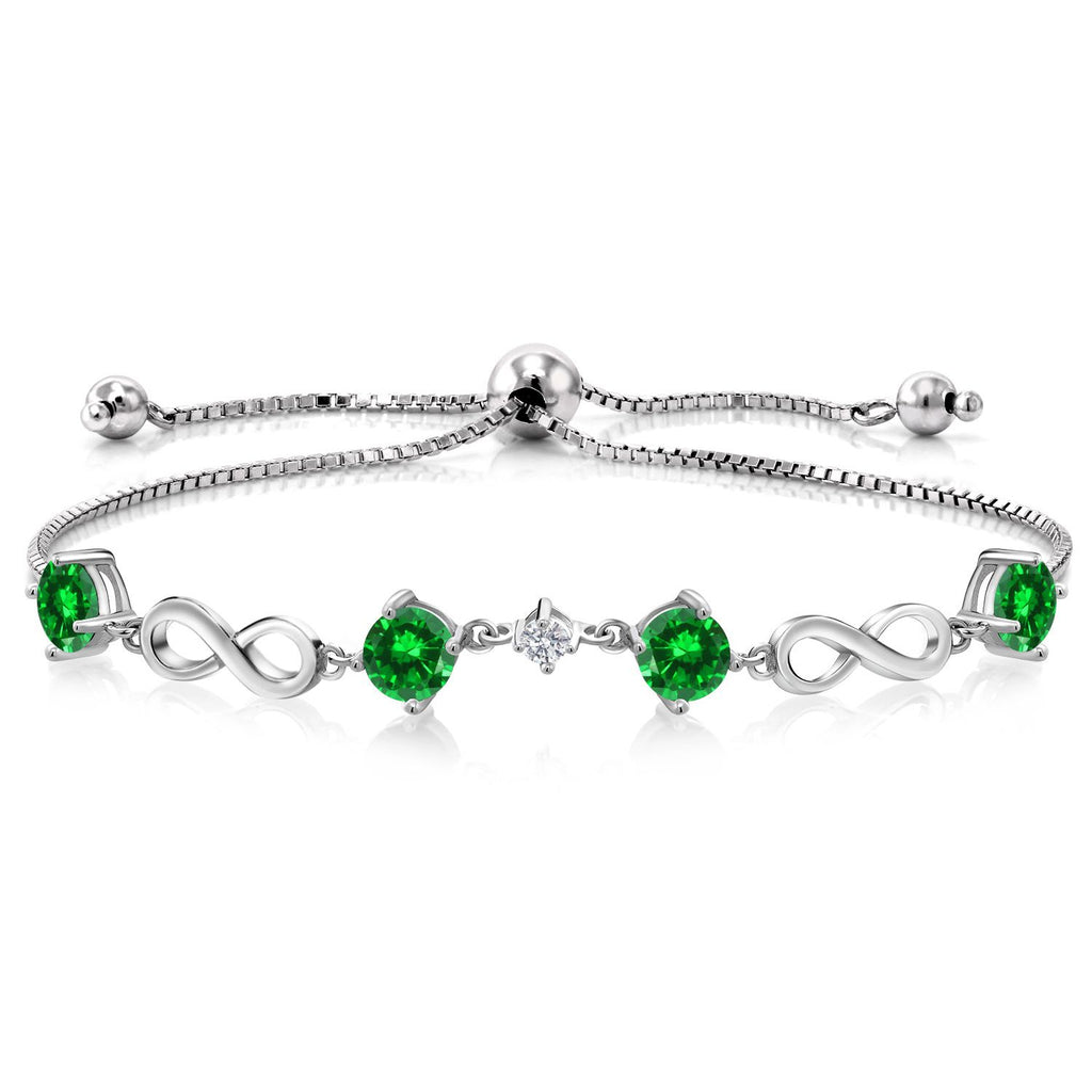 Gem Stone King 925 Sterling Silver Gemstone Birthstone and Lab Grown Diamond Infinity Bracelet for Women | Round 5MM Gemstones with 2.5MM Accent Stones | Elegant Infinity Link Design | Adjustable up to 9 Inch