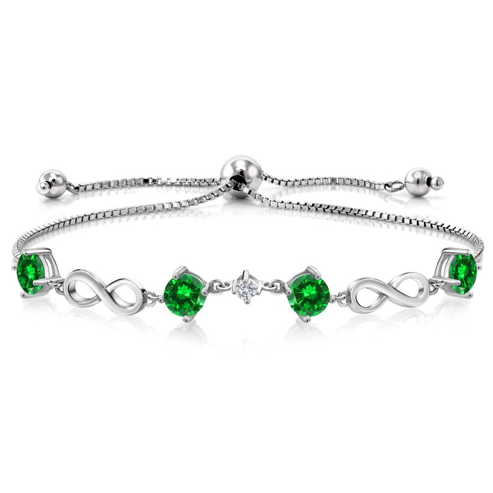 Gem Stone King 925 Sterling Silver Gemstone Birthstone and Lab Grown Diamond Infinity Bracelet for Women | Round 5MM Gemstones with 2.5MM Accent Stones | Elegant Infinity Link Design | Adjustable up to 9 Inch