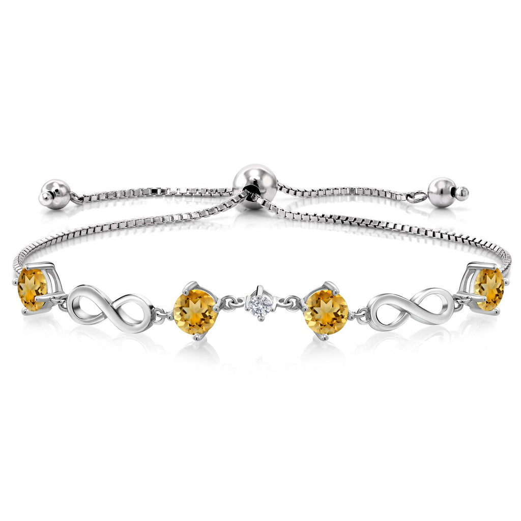 Gem Stone King 925 Sterling Silver Gemstone Birthstone and Lab Grown Diamond Infinity Bracelet for Women | Round 5MM Gemstones with 2.5MM Accent Stones | Elegant Infinity Link Design | Adjustable up to 9 Inch