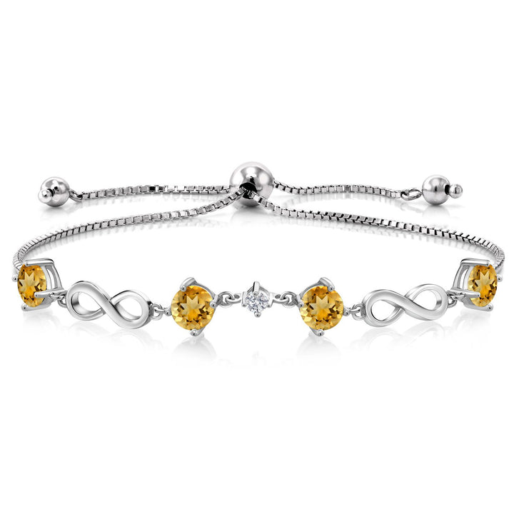 Gem Stone King 925 Sterling Silver Gemstone Birthstone and Lab Grown Diamond Infinity Bracelet for Women | Round 5MM Gemstones with 2.5MM Accent Stones | Elegant Infinity Link Design | Adjustable up to 9 Inch