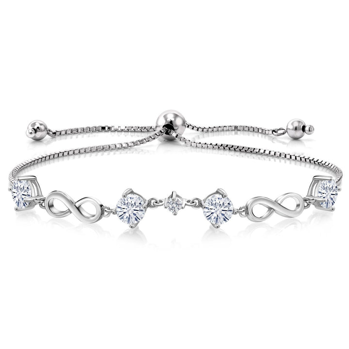 Gem Stone King 925 Sterling Silver Gemstone Birthstone and Lab Grown Diamond Infinity Bracelet for Women | Round 5MM Gemstones with 2.5MM Accent Stones | Elegant Infinity Link Design | Adjustable up to 9 Inch