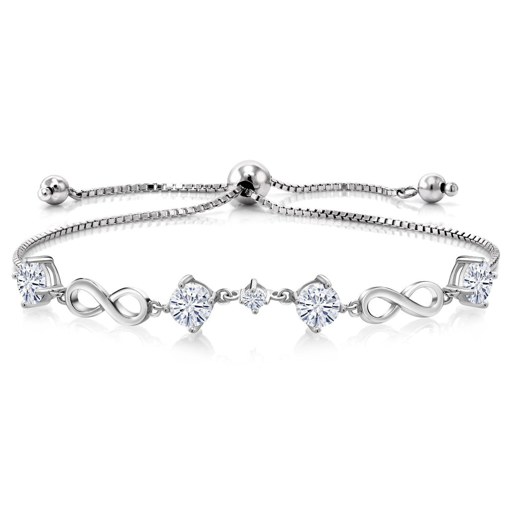 Gem Stone King 925 Sterling Silver Gemstone Birthstone and White Moissanite Infinity Bracelet for Women | Round 5MM Gemstones with 2.5MM Moissanite Accent | Elegant Infinity Link Design | Adjustable up to 9 Inch