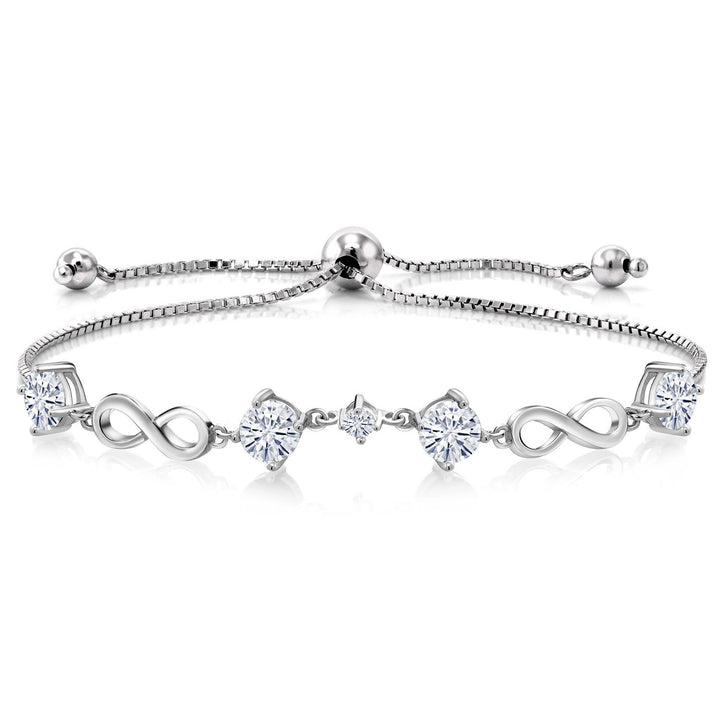 Gem Stone King 925 Sterling Silver Gemstone Birthstone and White Moissanite Infinity Bracelet for Women | Round 5MM Gemstones with 2.5MM Moissanite Accent | Elegant Infinity Link Design | Adjustable up to 9 Inch