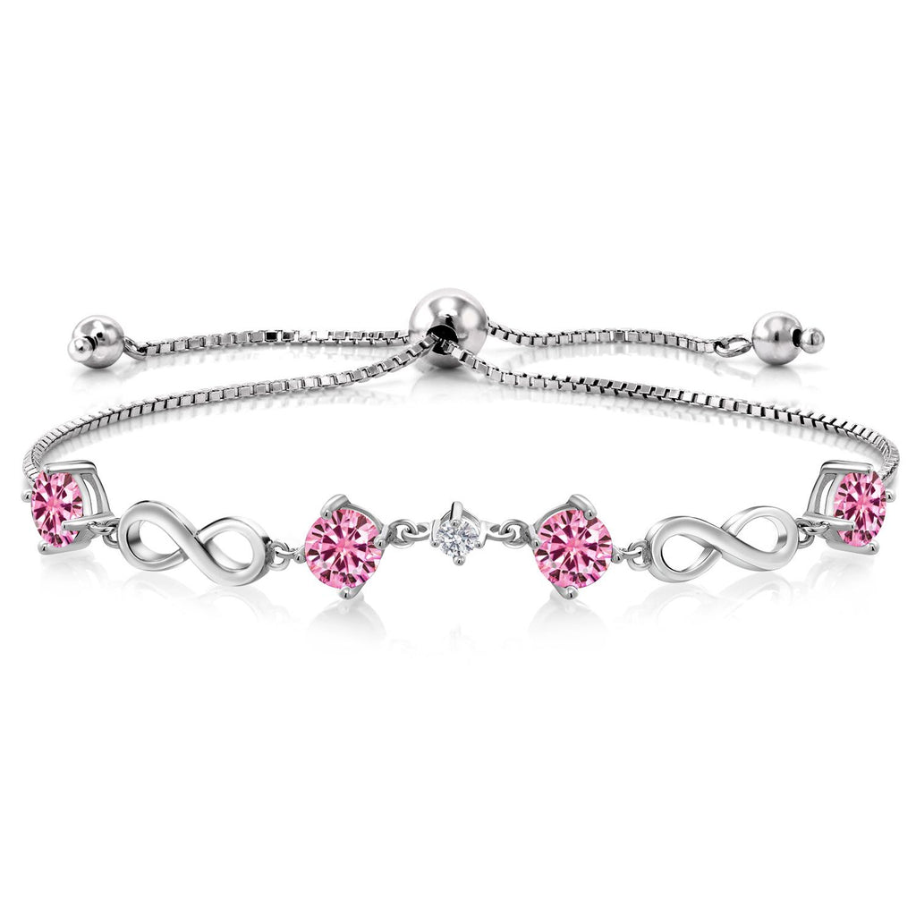 Gem Stone King 925 Sterling Silver Gemstone Birthstone and Lab Grown Diamond Infinity Bracelet for Women | Round 5MM Gemstones with 2.5MM Accent Stones | Elegant Infinity Link Design | Adjustable up to 9 Inch