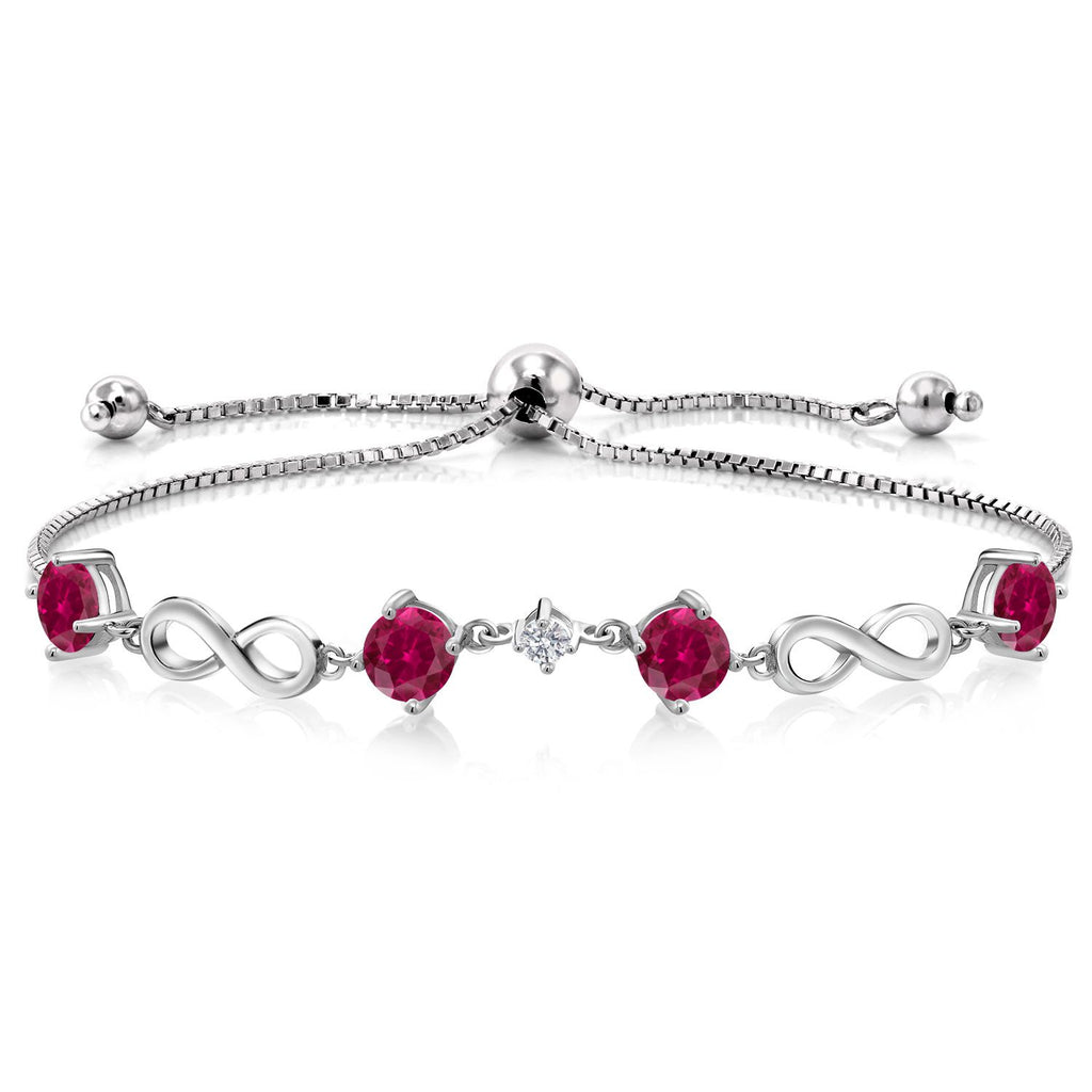 Gem Stone King 925 Sterling Silver Gemstone Birthstone and Lab Grown Diamond Infinity Bracelet for Women | Round 5MM Gemstones with 2.5MM Accent Stones | Elegant Infinity Link Design | Adjustable up to 9 Inch