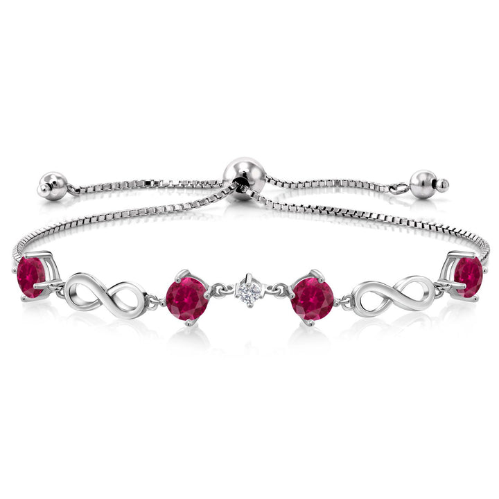 Gem Stone King 925 Sterling Silver Gemstone Birthstone and Lab Grown Diamond Infinity Bracelet for Women | Round 5MM Gemstones with 2.5MM Accent Stones | Elegant Infinity Link Design | Adjustable up to 9 Inch