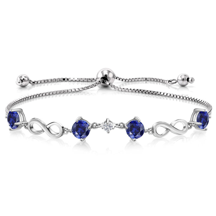 Gem Stone King 925 Sterling Silver Gemstone Birthstone and Lab Grown Diamond Infinity Bracelet for Women | Round 5MM Gemstones with 2.5MM Accent Stones | Elegant Infinity Link Design | Adjustable up to 9 Inch