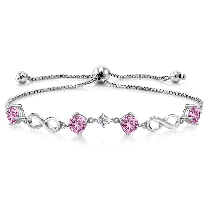 Gem Stone King 925 Sterling Silver Gemstone Birthstone and Lab Grown Diamond Infinity Bracelet for Women | Round 5MM Gemstones with 2.5MM Accent Stones | Elegant Infinity Link Design | Adjustable up to 9 Inch