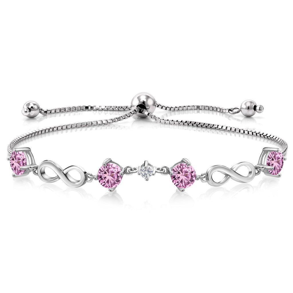 Pink Created Sapphire - September_Bracelet in 925 Sterling Silver