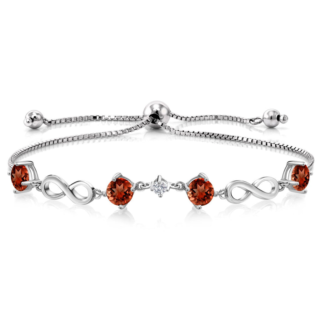 Gem Stone King 925 Sterling Silver Gemstone Birthstone and Lab Grown Diamond Infinity Bracelet for Women | Round 5MM Gemstones with 2.5MM Accent Stones | Elegant Infinity Link Design | Adjustable up to 9 Inch