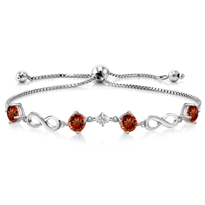 Gem Stone King 925 Sterling Silver Gemstone Birthstone and Lab Grown Diamond Infinity Bracelet for Women | Round 5MM Gemstones with 2.5MM Accent Stones | Elegant Infinity Link Design | Adjustable up to 9 Inch