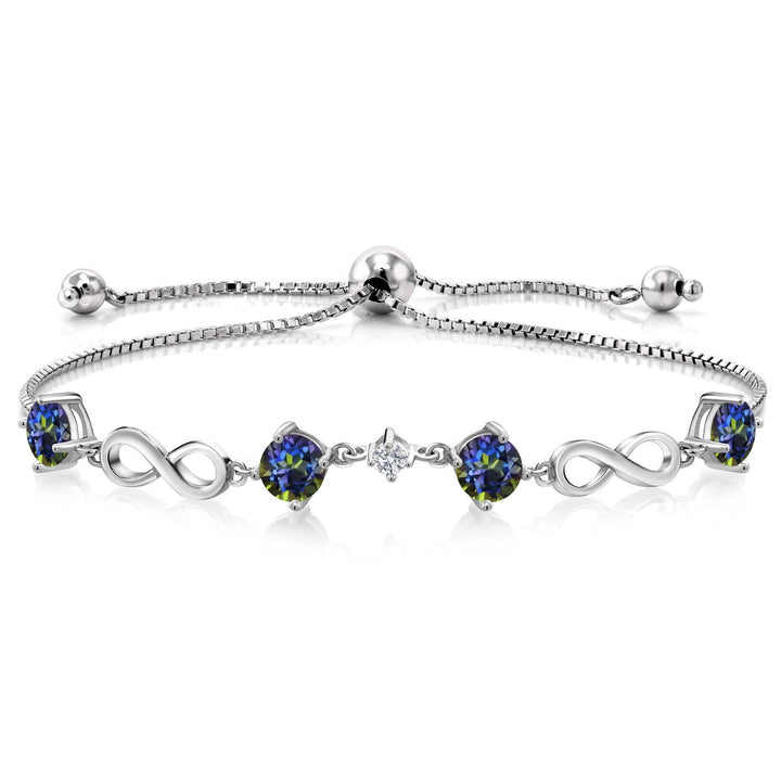 Gem Stone King 925 Sterling Silver Gemstone Birthstone and Lab Grown Diamond Infinity Bracelet for Women | Round 5MM Gemstones with 2.5MM Accent Stones | Elegant Infinity Link Design | Adjustable up to 9 Inch