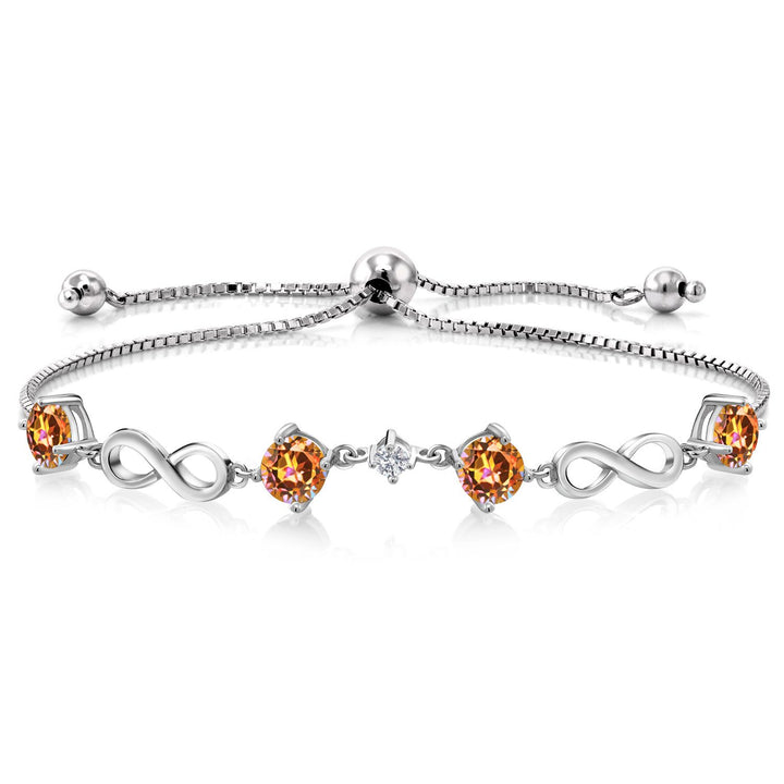 Gem Stone King 925 Sterling Silver Gemstone Birthstone and Lab Grown Diamond Infinity Bracelet for Women | Round 5MM Gemstones with 2.5MM Accent Stones | Elegant Infinity Link Design | Adjustable up to 9 Inch