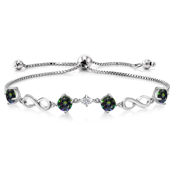 Gem Stone King 925 Sterling Silver Gemstone Birthstone and Lab Grown Diamond Infinity Bracelet for Women | Round 5MM Gemstones with 2.5MM Accent Stones | Elegant Infinity Link Design | Adjustable up to 9 Inch