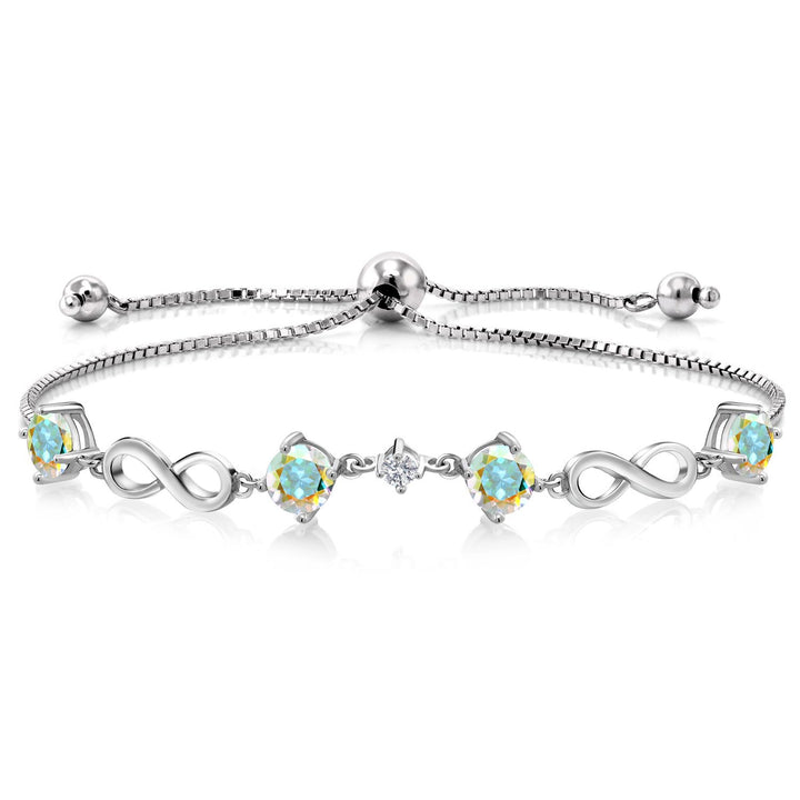 Gem Stone King 925 Sterling Silver Gemstone Birthstone and Lab Grown Diamond Infinity Bracelet for Women | Round 5MM Gemstones with 2.5MM Accent Stones | Elegant Infinity Link Design | Adjustable up to 9 Inch