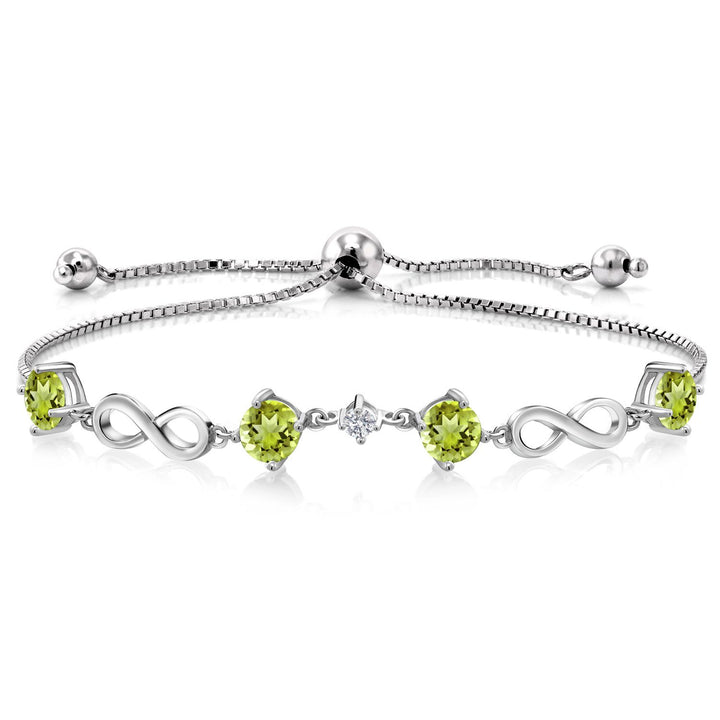 Gem Stone King 925 Sterling Silver Gemstone Birthstone and Lab Grown Diamond Infinity Bracelet for Women | Round 5MM Gemstones with 2.5MM Accent Stones | Elegant Infinity Link Design | Adjustable up to 9 Inch