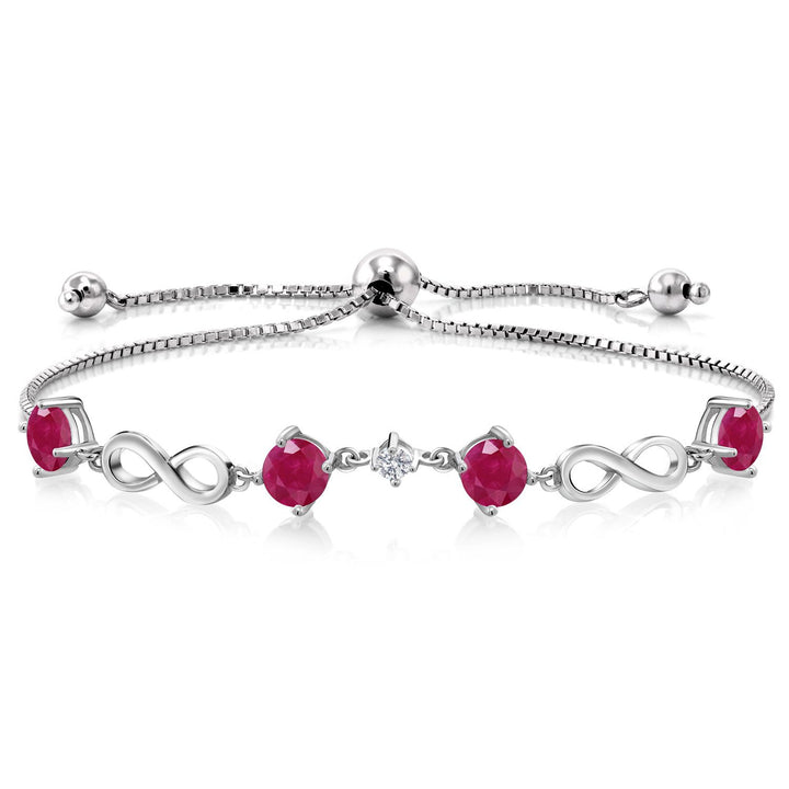 Gem Stone King 925 Sterling Silver Gemstone Birthstone and Lab Grown Diamond Infinity Bracelet for Women | Round 5MM Gemstones with 2.5MM Accent Stones | Elegant Infinity Link Design | Adjustable up to 9 Inch